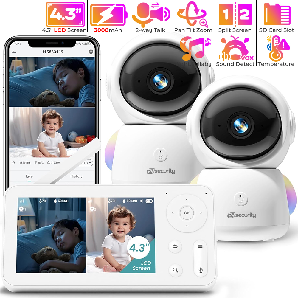 2K Baby Monitor with 2 Cameras - Audio Music App review and price