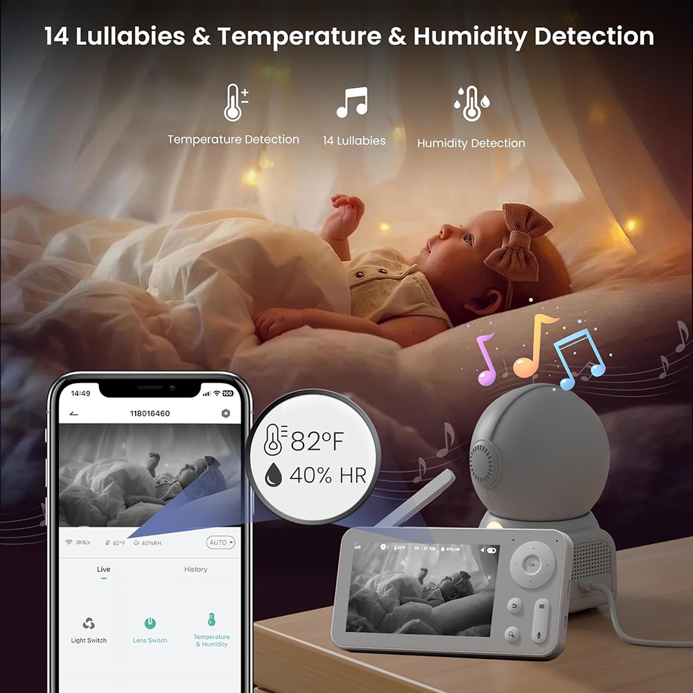 2K Baby Monitor with 2 Cameras - Audio Music App review and price